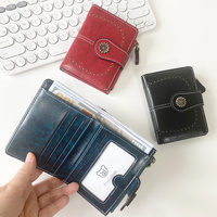 Pink Vintage PU Leather Women's Short Wallet - Elegant Zipper Coin Pocket Multi-Function Card Holder thumbnail