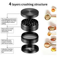 Black Premium 4-Layer Zinc Alloy Herb Grinder - Magnetic Lid & Fine Grinding, 63mm, 162g thumbnail