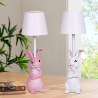 Pink Bunny White Lampshade Adorable Rabbit Resin Table Lamp - 3-Color LED, USB Rechargeable, Touch Dimming thumbnail
