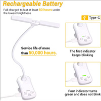 White Rechargeable Dual-Head Clip-On Book Light - Touch Control Reading Lamp with Eye Protection thumbnail