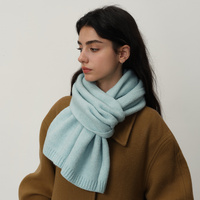 Blue Soft Wool-Blend Solid Color Knit Scarf for Women - Cozy Faux Cashmere Shawl thumbnail