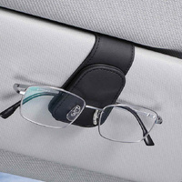 2 Pcs Black Carbon Fiber Pattern PU Leather Car Visor Sunglasses Holder - Multi-Functional Clip for Glasses, Cards & Tickets, 9.5x4.5cm thumbnail