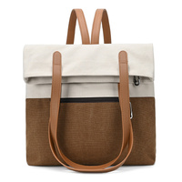 Beige And Brown Canvas Tote Bag for Women - Multi-Use Shoulder Handbag & Backpack, Large Capacity, 30x10x40cm thumbnail