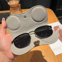 Beige Stylish PU Leather Eyeglass Case - Portable Sunglasses Storage Pouch with Strap for Men and Women thumbnail