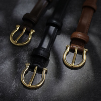 95CM Coffee Elegant French Gold Buckle Genuine Leather Belt - Luxurious Lightweight Women's Waist Belt thumbnail