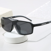 Brown Frame Gray Film Flip-Up Polarized Sports Sunglasses - Versatile Outdoor Cycling and Windproof Eyewear thumbnail