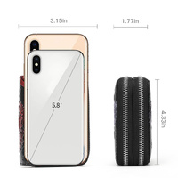 Black Background With Silver Roses Floral Embossed Genuine Leather Card Holder - Large Capacity 10 Card Slots, RFID Blocking, Double Zipper Coin Pouch thumbnail