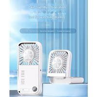 White Portable Cooling Fan with Neck Lanyard & Phone Stand - USB Rechargeable thumbnail