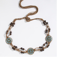 2 PCS Sapphire Wood Beads Ethnic Style Waist Chain - Beaded Bohemian Belt for Women thumbnail