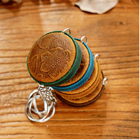 Yellow Brown Mini Leather Tape Measure - 1.5m/60in - Square With Pattern thumbnail