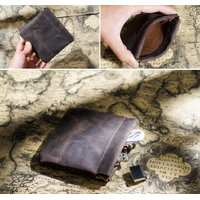 Coffee Genuine Leather Coin Purse - Vintage Style Snap Closure Mini Pouch thumbnail