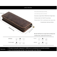 Blue Genuine Leather Pencil Case - Vintage Zip-Up Pen Holder with Elastic Loops thumbnail