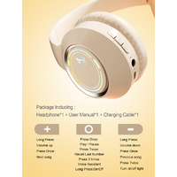 Beige Bluetooth 5.2 Headphones - Foldable, Adjustable Headband, TF Card thumbnail