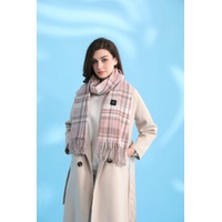 Light Pink Plaid Heated Scarf - Electric Warming Scarf, Winter Outdoor Essential (Without power bank) thumbnail