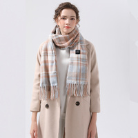 Light Blue Plaid Heated Scarf - Electric Warming Scarf, Winter Outdoor Essential (Without power bank) thumbnail