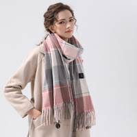 Gray And Pink Plaid Heated Scarf - Electric Warming Scarf, Winter Outdoor Essential (Without power bank) thumbnail