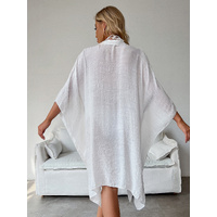 White Summer Beach Cover-Up- Bamboo Cotton Sun Protection Cardigan thumbnail