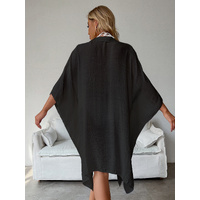 Black Summer Beach Cover-Up- Bamboo Cotton Sun Protection Cardigan thumbnail