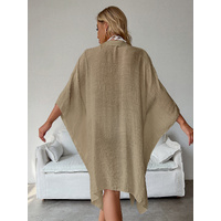 Khaki Summer Beach Cover-Up- Bamboo Cotton Sun Protection Cardigan thumbnail