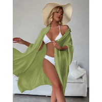 Light Green Summer Beach Cover-Up- Bamboo Cotton Sun Protection Cardigan thumbnail