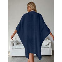 Navy Blue Summer Beach Cover-Up- Bamboo Cotton Sun Protection Cardigan thumbnail