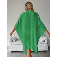 Green Summer Beach Cover-Up- Bamboo Cotton Sun Protection Cardigan thumbnail