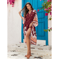 Orange Women's Lightweight Beach Cardigan-Floral Print Kimono thumbnail