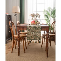 Floral Table Runner with Tassels - Jacquard Green Farmhouse Style (33x275cm) thumbnail