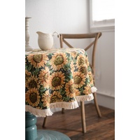 Round Sunflower Tablecloth - Jacquard Woven Cotton with Fringe Trim (150cm) thumbnail