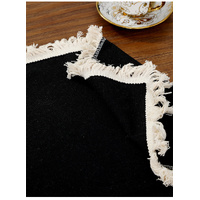 4 PCS Black Cotton Linen Placemat with Fringe - Solid Color Table Mat for Dining (30X30CM) thumbnail