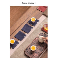 Navy Blue Chinese Style Linen Coasters - Set of 4, Hand-Embroidered Tea Mats (9x9cm) thumbnail