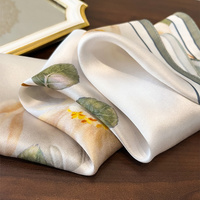 Beige Pure Silk Scarf - Elegant Flower Design, Square Handkerchief (Style 12) thumbnail