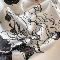 Red Edge Pure Silk Scarf - Elegant Flower Design, Square Handkerchief (Style 13) thumbnail
