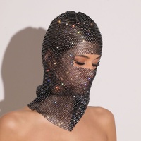 Black Glitter Rhinestone Face Balaclava - Trendy Music Festival Head Cover, 37cm thumbnail