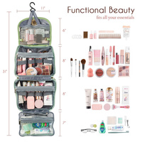 Beige Stylish Travel Makeup Organizer Bag with Hanging Hook - Waterproof & Spacious Design thumbnail