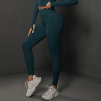 Size L Dark Green Seamless High-Waisted Yoga Pants for Women - Lift Workout Leggings for Running, Gym, and Fitness thumbnail