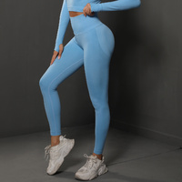 Size L Light Blue Seamless High-Waisted Yoga Pants for Women - Lift Workout Leggings for Running, Gym, and Fitness thumbnail
