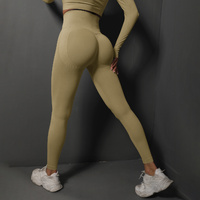 Size M Khaki Seamless High-Waisted Yoga Pants for Women - Lift Workout Leggings for Running, Gym, and Fitness thumbnail