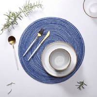8 Pcs Green Woven Round Placemat - Non-Slip, Heat-Resistant Dining Table Mat,  36cm thumbnail