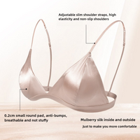 Size L Pink French Style Mulberry Silk Wireless Bralette - Triangle Cup Anti-Sagging Bra for Fuller Busts, Lightweight Comfort thumbnail