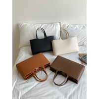 Beige Large Capacity Tote Bag - Minimalist PU Leather Handbag for Daily Commute thumbnail