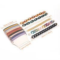 2 Pcs Beige Detachable Chain Coffee Cup Sleeve - PU Leather Insulated Cup Holder with Handle, 16cm Top, 70g(Cup not included, only cup sleeve and chai thumbnail
