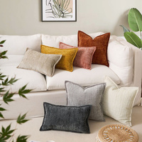 Beige Chenille Crosshatch Textured Pillow Covers Set of 2 - Modern Minimalist Sofa Bed Cushion Covers 45x45cm & 30x50cm(without pillow core) thumbnail