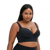 36/80B Black Plus-Size Seamless Underwire Bra - Lift & Support Deep V Sports Back Design thumbnail
