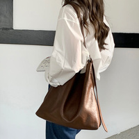 Brown Fashionable Minimalist Bucket Tote Bag - Versatile & Spacious for Daily Commutes thumbnail