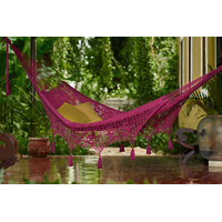Outdoor undercover cotton Mayan Legacy hammock with hand crocheted tassels King Size Mexican Pink thumbnail