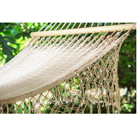 Mayan Legacy Queen Size Outdoor Cotton Mexican Resort Hammock With Fringe in Cream Colour thumbnail