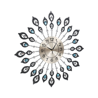 Artiss 60cm Wall Clock Large 3D Peacock Crystal Silver thumbnail