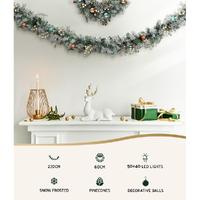 Jingle Jollys 2.7m Christmas Garland with Wreath Set LED Lights Snowy Xmas Decor thumbnail