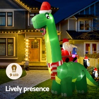 Jingle Jollys Christmas Inflatable Santa Dinosaur 3.8M Illuminated Decorations thumbnail